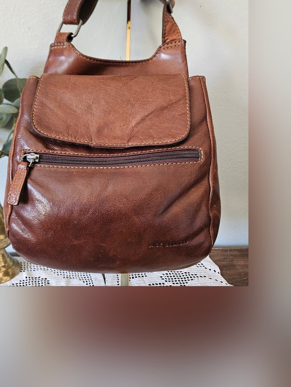 JACK GEORGES Voyager Slim Crossbody Body Hand-Stained Buffalo Leather Brown.